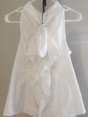 5/48 White Ruffled Tie-Front Sleeveless Blouse